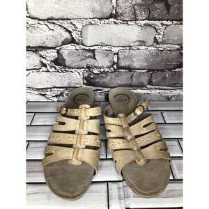 Abeo Tan Rustic Leather Cork Casual Wedge Slides Sandals Women’s Sz 9N US/40EU